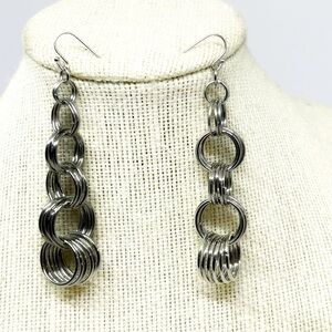 Silvertone Dangle Spiral‎ Ring Earrings